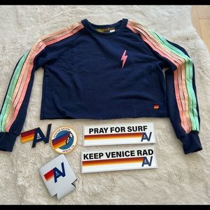 Aviator Nation Women Bolt Crop  Heather Navy Small